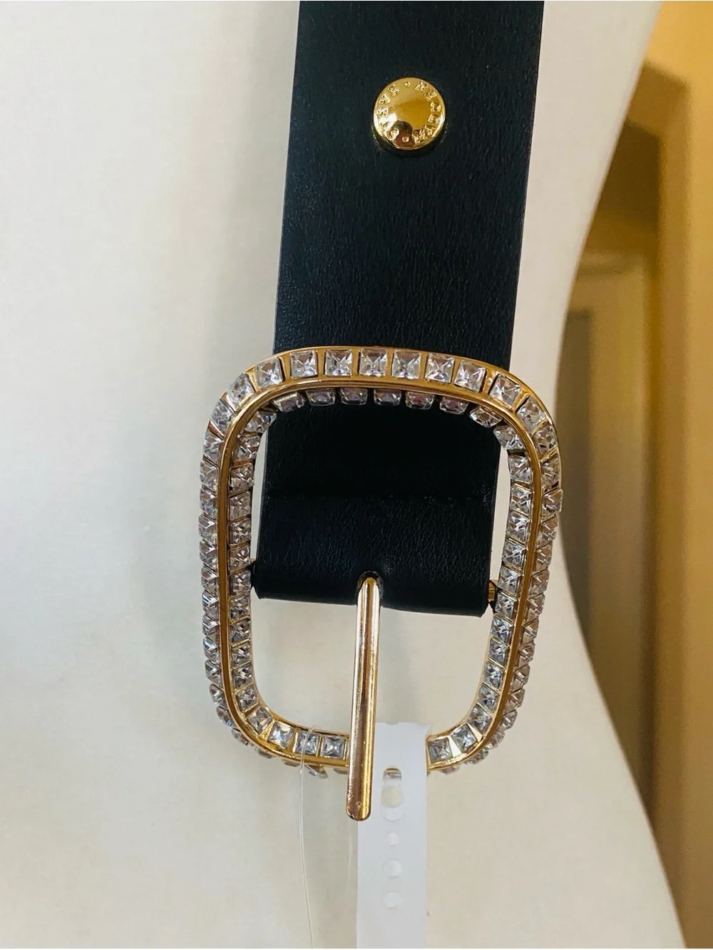 Steve Madden Black/Burgandy Reversible Belt with Rhinestone Oval Buckle